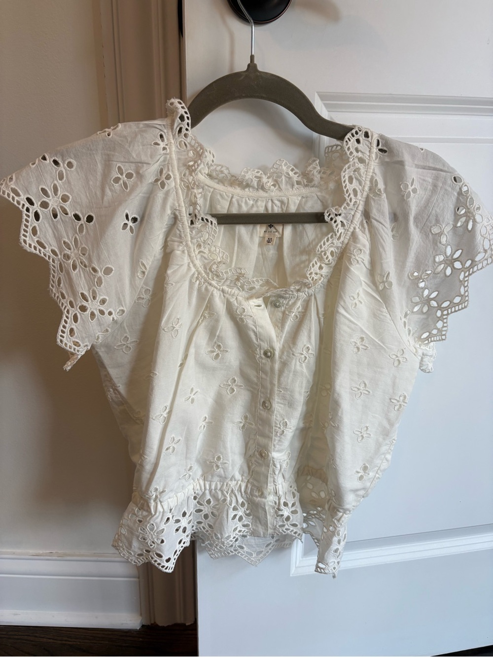 Marea White Eyelet Lace Ruffle Blouse - Feminine Summer Top - Picture 5 of 5